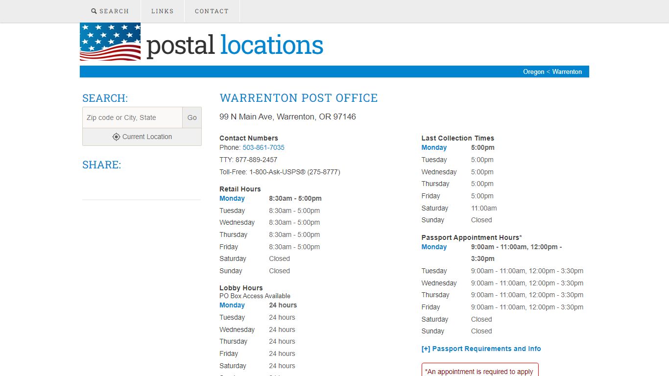 Post Office in Warrenton, OR - Hours and Location - Postal Locations