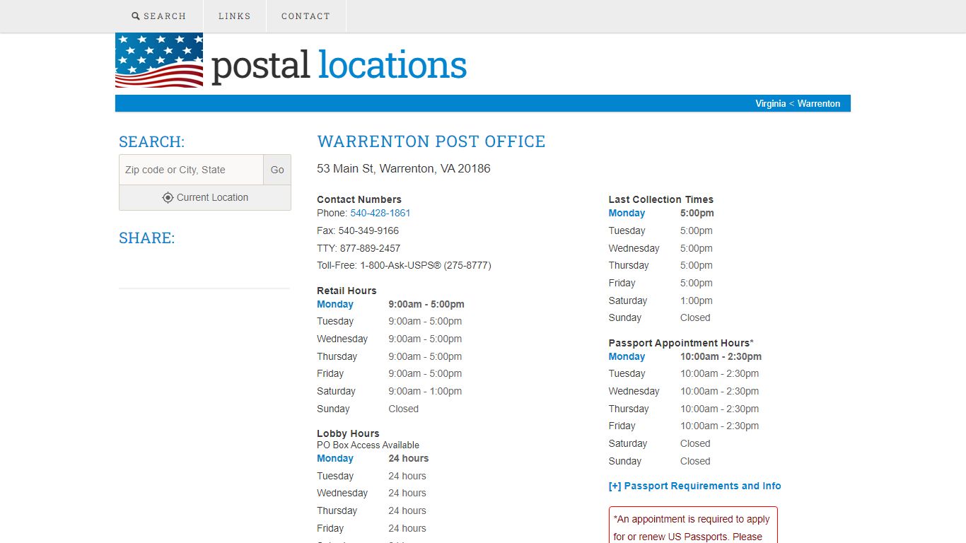 Post Office in Warrenton, VA - Hours and Location - Postal Locations