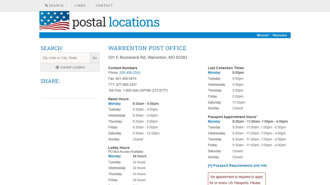 Post Office in Warrenton, MO - Hours and Location