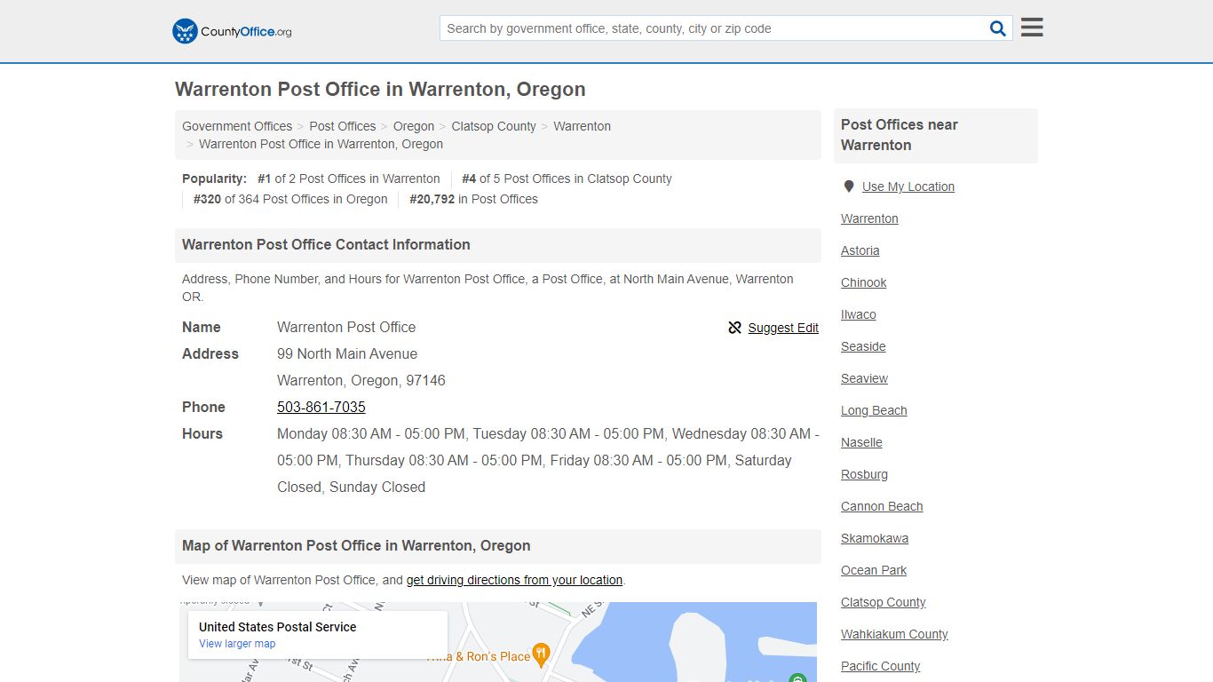 Warrenton Post Office - Warrenton, OR (Address, Phone, and Hours)